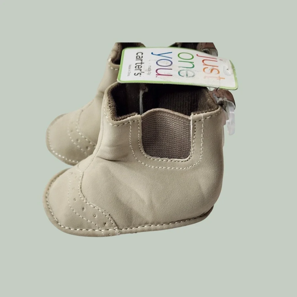 Just One You Carter's Baby Shoes NB Tan Wingtip Chelsea Booties Newborn